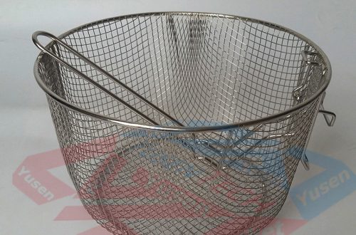 factory Collapsible handle Chrome Plated Steel Coarse Mesh Culinary Basket